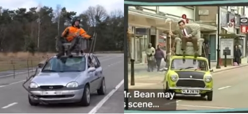 車の屋根に乗せた椅子で運転する動画