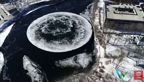 川に自然発生した巨大な氷の円盤