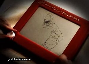 子供用のお絵かき玩具でLebron Jamesのイラストを描く