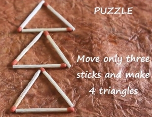 3本のマッチを動かして4つの三角形を作る