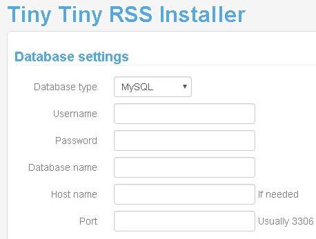 TTRSSのインストール画面